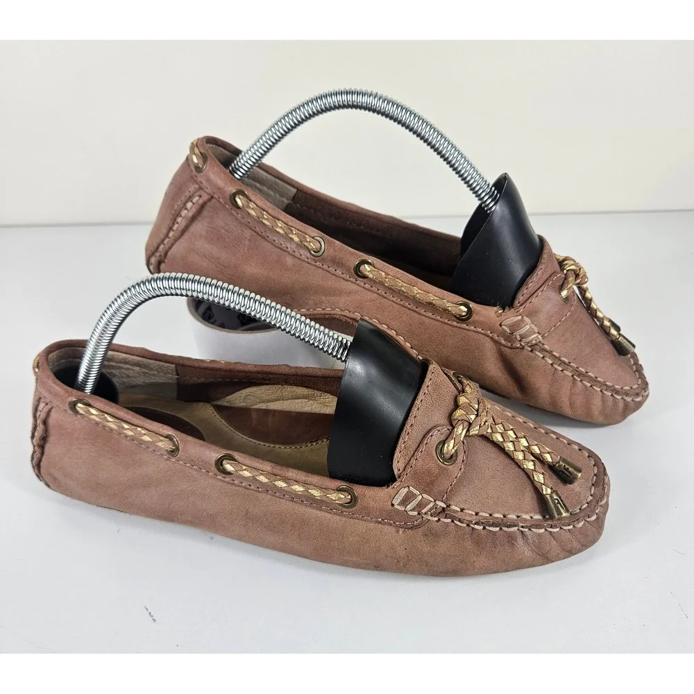 Frye Reagan Womens 9M Braided Mauve Driving Loafer Moccasins Kiltie Rose Gold